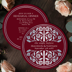 Red Silver Sword Royal Wedding Rehearsal Invitation