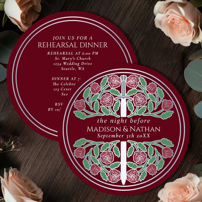 Red Silver Sword Royal Wedding Rehearsal  Invitation (Creator Uploaded)