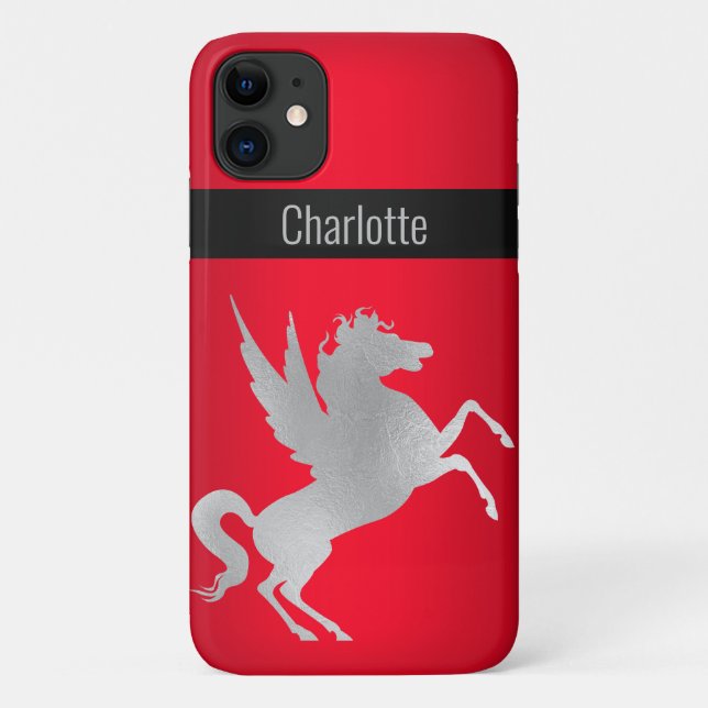 RED SILVER UNICORN IPHONE COVER customisable (Back)