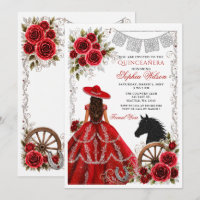 Red Silver Western Horse Floral Charra Quinceañera