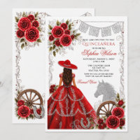 Red Silver Western Horse Floral Charra Quinceañera