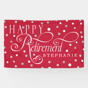 Red, Silver, White, Modern Retirement Party Banner