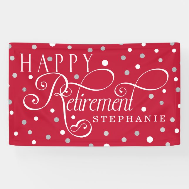 Red, Silver, White, Modern Retirement Party Banner (Horizontal)