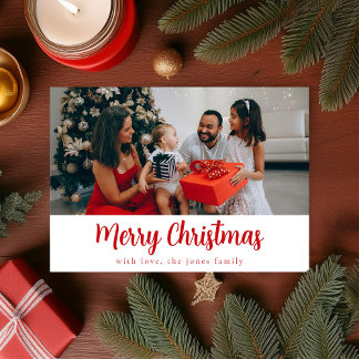 Red Simple 1 Photo Merry Christmas Card