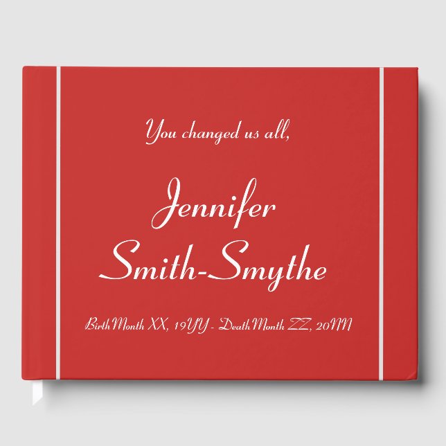 Red, Simple and Plain Sympathies Guestbook (Front)