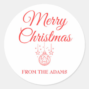 Red Simple Calligraphy Merry Christmas Classic Round Sticker
