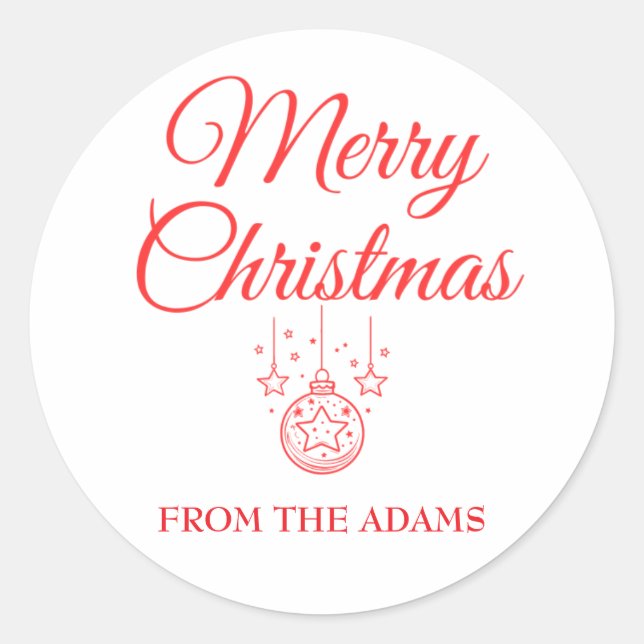 Red Simple Calligraphy Merry Christmas Classic Round Sticker (Front)