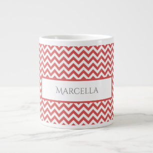 Red Simple Chevron Personalised Giant Coffee Mug