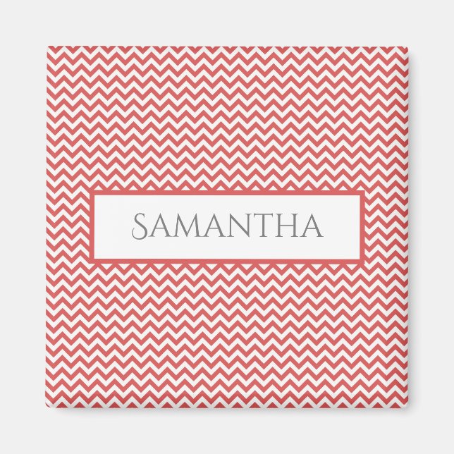 Red Simple Chevron Personalised Magnet (Front)