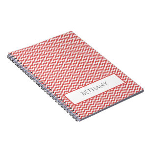 Red Simple Chevron Personalised Notebook
