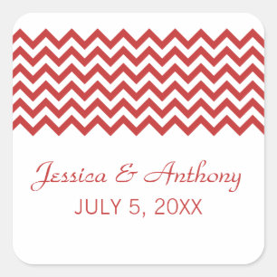 Red Simple Chevron Wedding Stickers