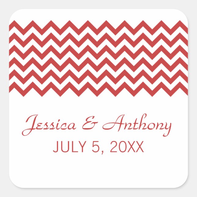 Red Simple Chevron Wedding Stickers (Front)