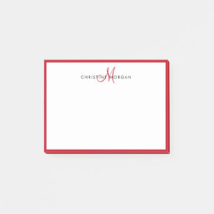 Red simple chic minimalist monogram name post-it notes