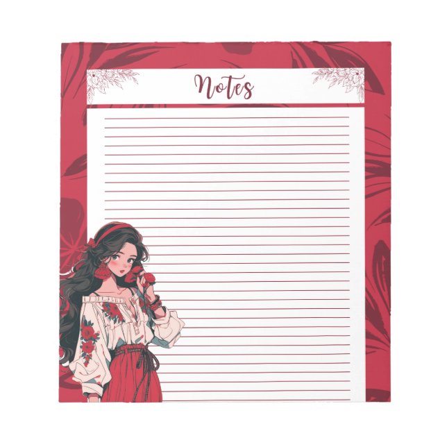 Red Simple Cute Anime Boho Notepad (Front)