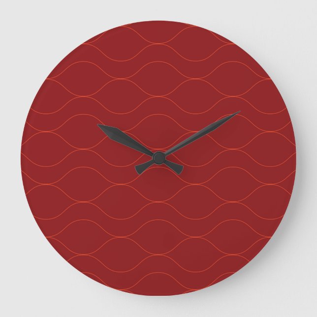 Red, simple, elegant, cool wave abstraction art large clock (Front)