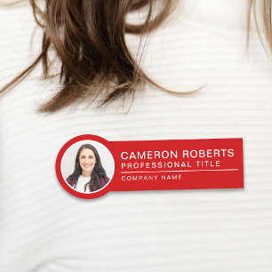 Red Simple Employee Photo Name Tag