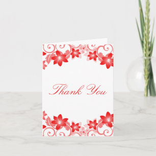Red Simple Floral Thank You Card