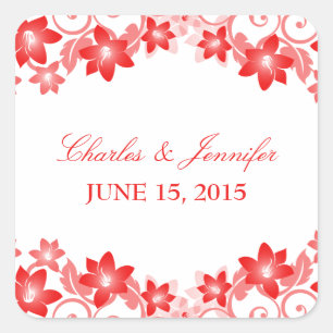 Red Simple Floral Wedding Stickers