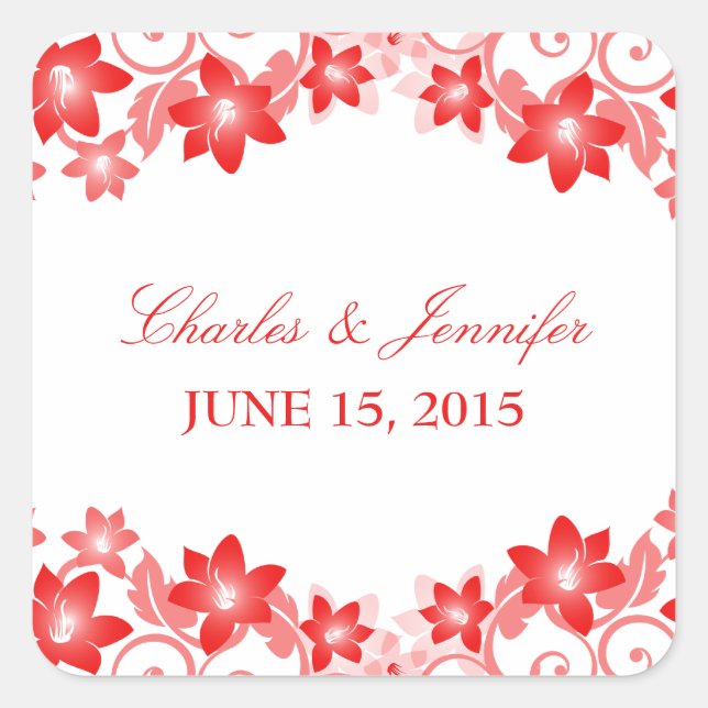 Red Simple Floral Wedding Stickers (Front)