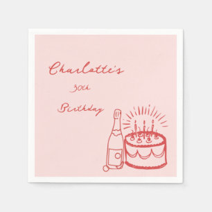 RED simple Hand Drawn 30th Birthday  Napkins