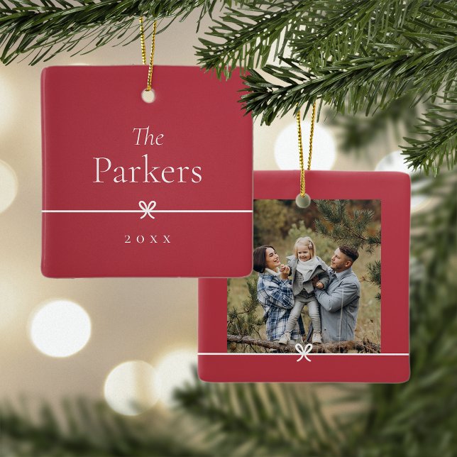 Red | Simple Minimal Bow Photo Ceramic Ornament (Creator Uploaded)