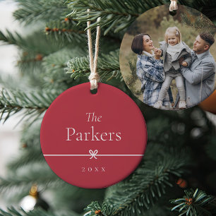 Red   Simple Minimal Bow Photo Ceramic Tree Decoration