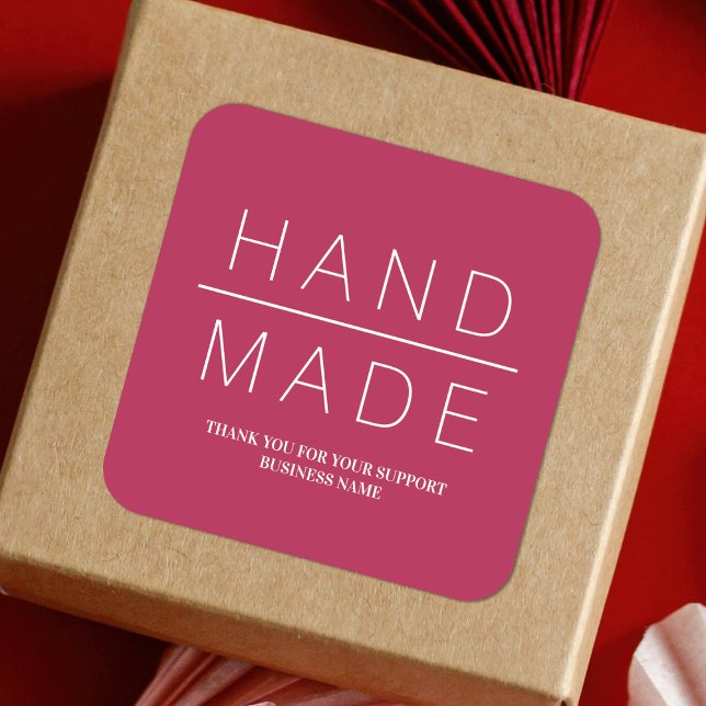 Red Simple Minimalist Handmade Business Support Square Sticker (Creator Uploaded)