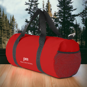 Red Simple Minimalist Monogram and Name Duffle Bag