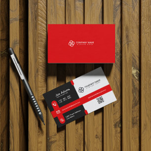 Red Simple Modern Professional QR Code Scannable Business Card