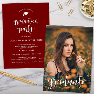 Red Simple Modern Script Graduation Invitation