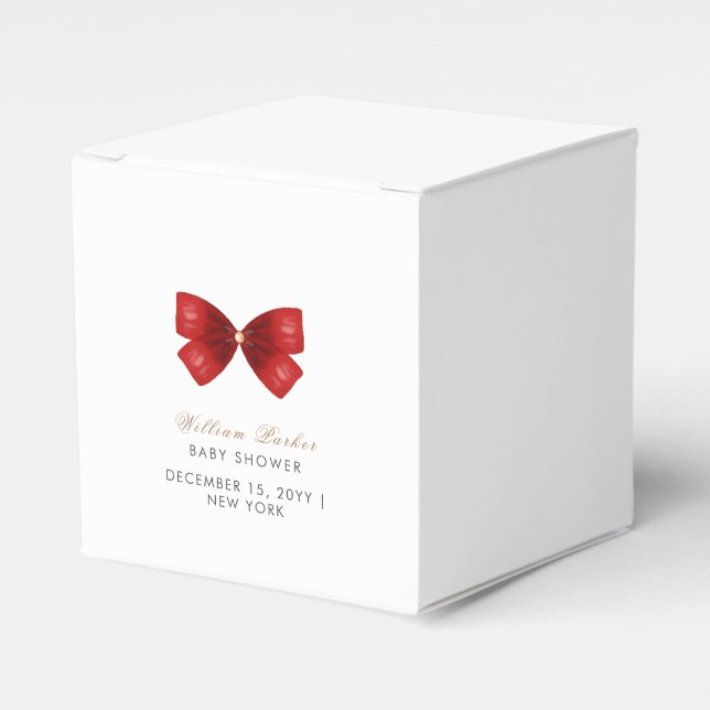 Red Simple Modern Watercolor Bow Baby Shower Favour Box (Front Side)