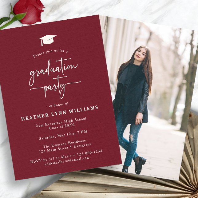 Red Simple Photo Graduation Invitation (Red Simple Photo Graduation Party Invitation by Painted Paperie
)