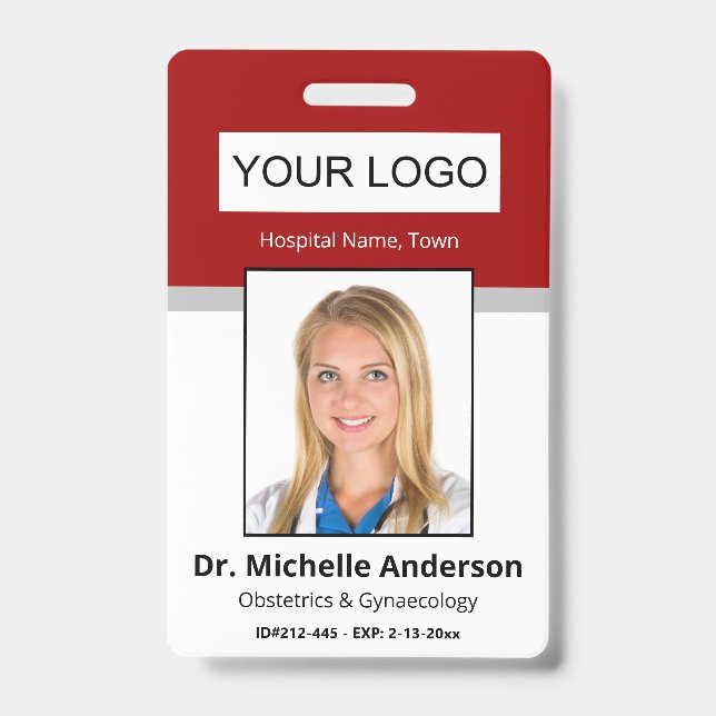 Red Simple Professional Employee Custom Identity ID Badge (Front)