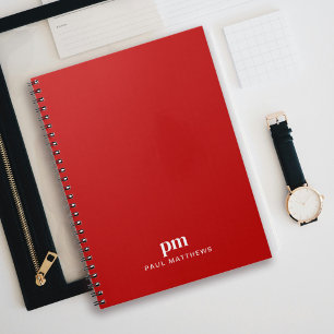 Red Simple Professional Monogram Initials and Name Notebook
