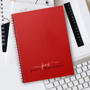 Red Simple Professional Monogram Initials and Name Notebook