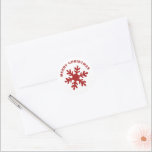 Red Simple Snowflake Merry Christmas Classic Round Sticker<br><div class="desc">Red Simple Snowflake Merry Christmas Classic Round Sticker. The design has a simple modern red snowflake on a white background and a Merry Christmas text. You can change the text Merry Christmas.</div>