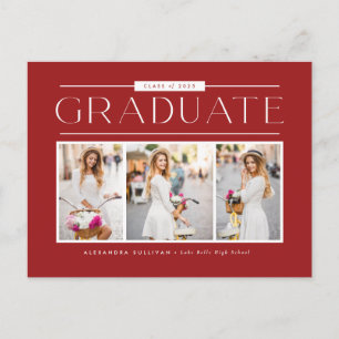 Red Simple Typography Photo Collage Graduation Postcard