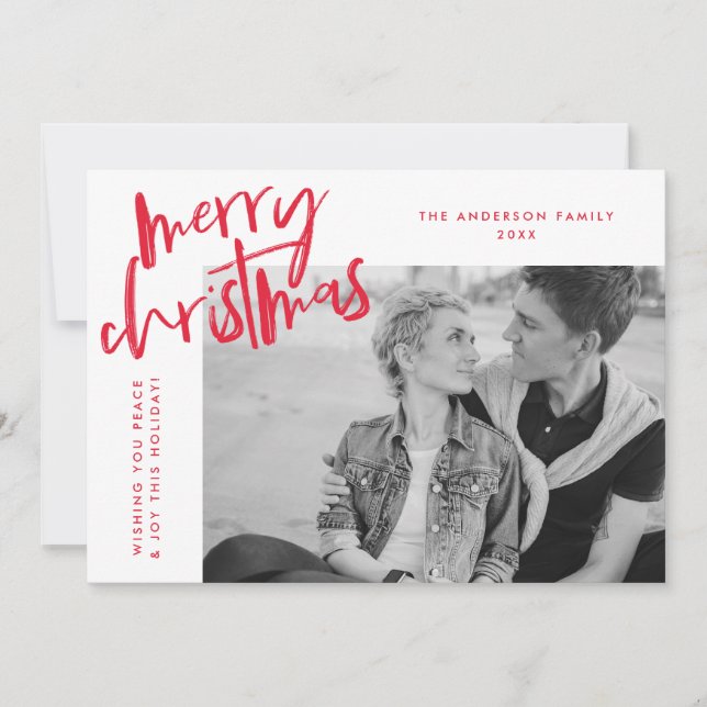 Red Simply Merry Photo Holiday Card (Front)