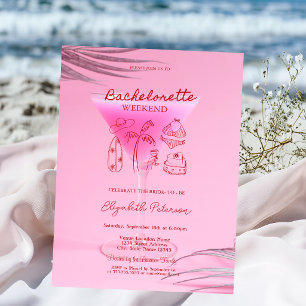 Red Sketch Bachelorette Weekend Pink Cocktail Invitation