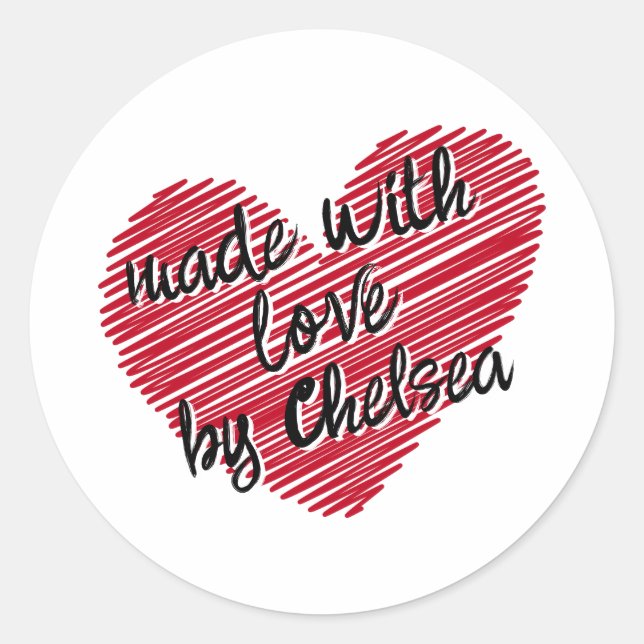 Red Sketchy Heart "Made with Love" Sticker (Front)