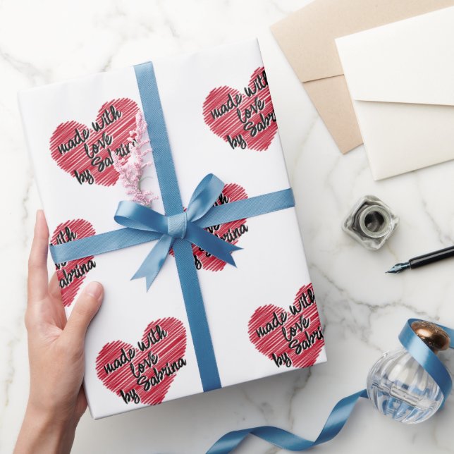 Red Sketchy Heart Made With Love Wrapping Paper (Gifting)