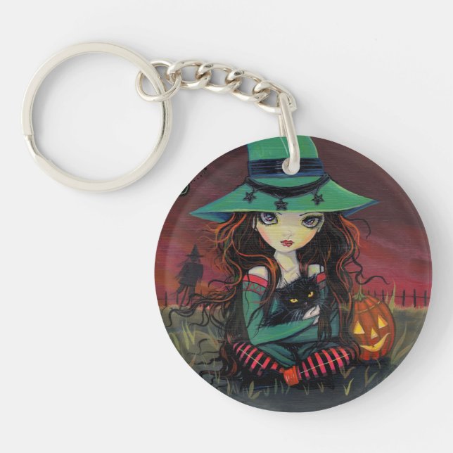 Red Skies of October Halloween Witch Art Key Ring (Front)