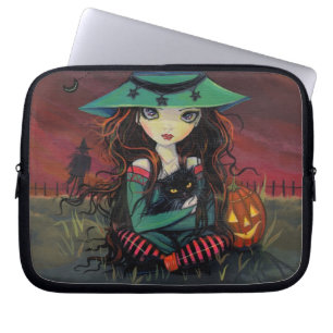 Red Skies of October Halloween Witch Art Laptop Sleeve