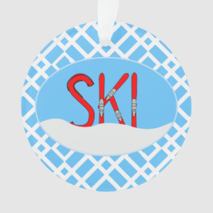 Red Skis And Snow In An Oval Ornament