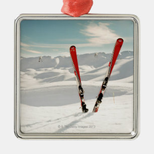 Red Skis Metal Tree Decoration