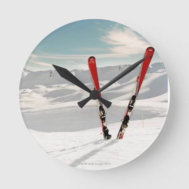 Red Skis Round Clock (Front)