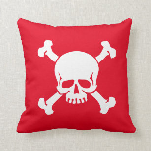 Red Skull and Crossbones, Pirate Flag Cushion
