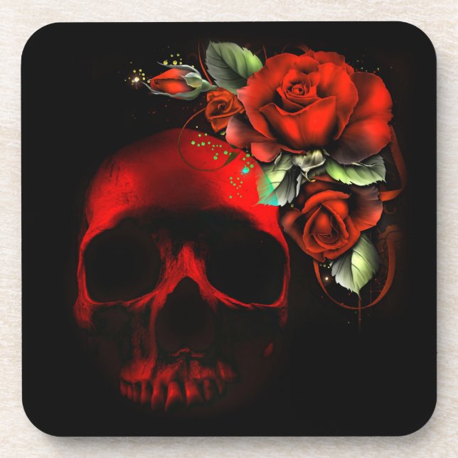 Red skull and roses coaster (Front)