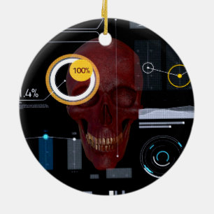 Red skull behind see-through screen hacker ceramic tree decoration