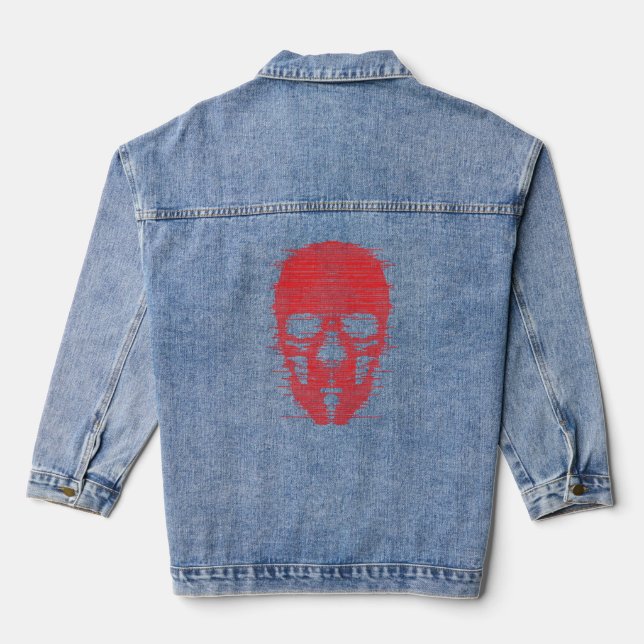 Red Skull Glitch Art Denim Jacket (Back)
